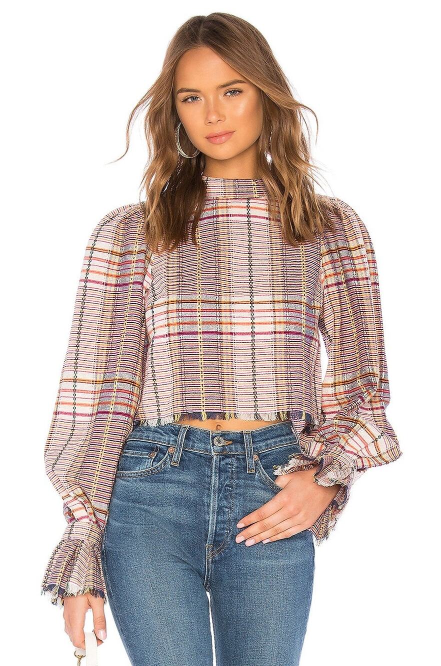 Tularosa Lorena Plaid Fringe Blouse - S Plaid Multi